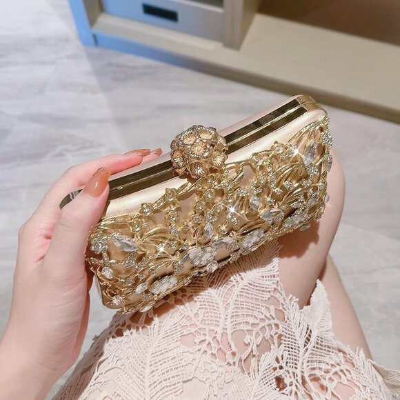 Rhinestone Evening Bag Sparkly Womens Crystal Purse Party Wedding Cocktail Prom - Picture 5 of 8